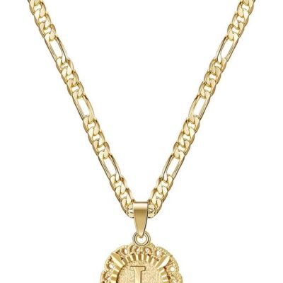 Initial Necklaces for Women, 14K Gold Plated Round Letter Pendant Capital Monogram Necklace Alphabets from A-Z Figaro Chain Jewelry