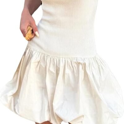 Women Strapless Mini Dress Tube Top Bubble Skirt Off Shoulder Corset Top Balloon Short Dress Club Party