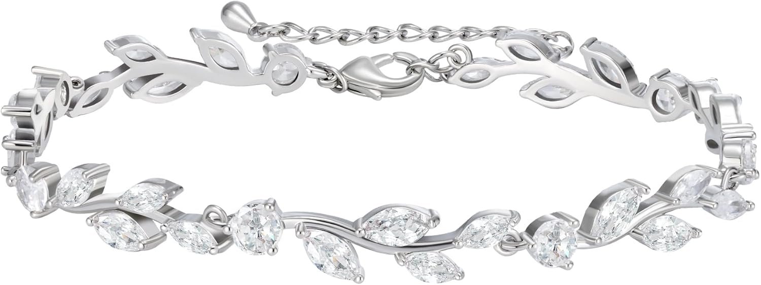 Cubic Zirconia Wedding Bridal Bracelet for Brides,Bridesmaids, Silver Crystal Elegant Tennis Bracelet for Women Prom Jewelry Gifts