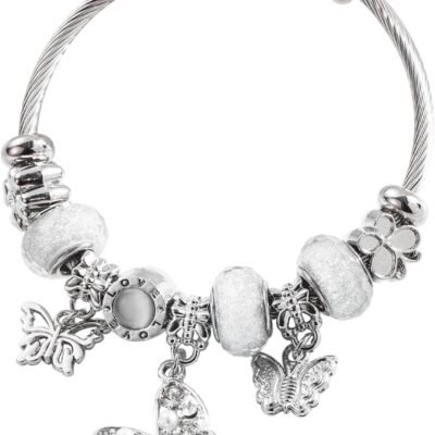 Silver Women Bracelets - Adjustable Charm Bracelets for Women Birthday Gifts Favors Titanium Steel Bracelet Bundle Jewelry Kit