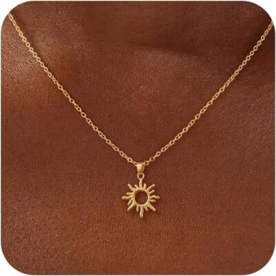 Layered Necklaces for Women Trendy, Dainty 14k Gold Plated Pendant Necklace Layering Necklace for Women Non Tarnish Hypoallergenic Sun Gold Necklace Stack Gold Jewelry for Women Gifts