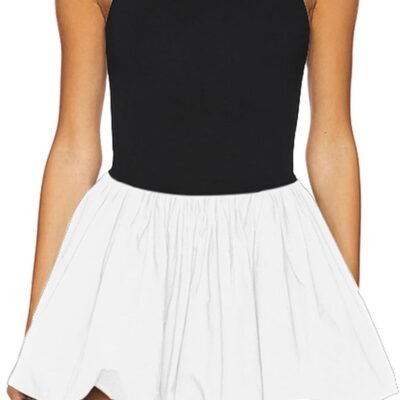 Women's Summer Bubble Mini Dress Sexy Mock Neck Sleeveless Tank Dress Party Club Bodycon Short Dresses