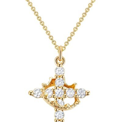 Upgraded Crown Cross Necklace for Women, 14K Gold Plated Crown Cross Pendant Necklace, Non-Tarnish Faith Jewelry for Women, Christian Religious Gifts for Her