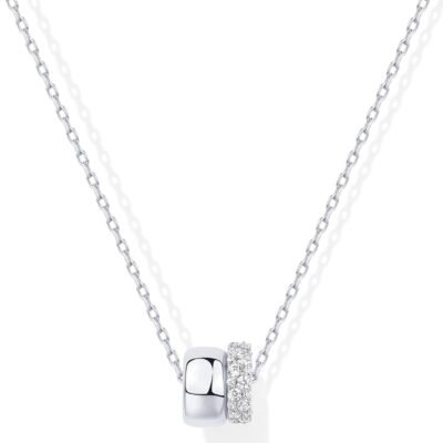 14K Gold Plated Pendant Necklace for Women | Two Distinct Rondelle Pendants with Cubic Zirconia | Sliding Chain Pendant | Trendy Fashion Jewelry