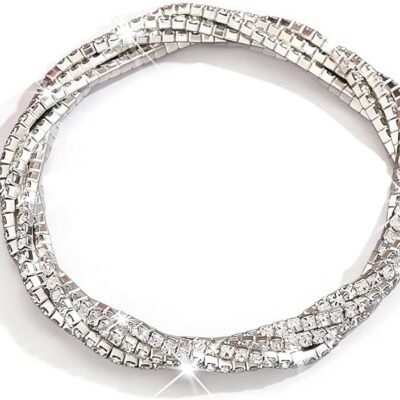 Rhinestone Bracelet for Women Elegant Crystal Stretch Bracelet Sparkling Cubic Zirconia Bracelets Prom Party Wedding Bangles Jewelry for Women