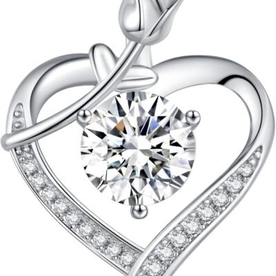 Rose Heart Pendant Necklace for Wife Moissanite Lab-Created Gem Jewelry for Women I Love You Wedding Anniversary Birthday Christmas Valentines Engagements Mothers Day for Her Girlfriend Mom Daughter