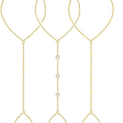 3PCS 14K Gold-Plated Hand Chain Bracelets for Women, Stack Bracelets Set Adjustable, Trendy Dainty Ring Bracelet Hand Chain