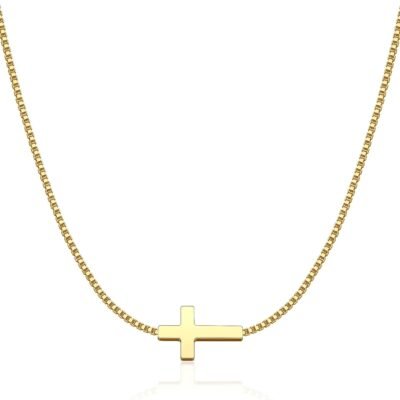 Cross Necklace for Women 14K Gold Silver Plated Dainty Small Cross Pendant Choker Simple Trendy Cute Cross Charm Chain Necklace Easter Basket Stuffers Baptism Religious Faith Jewelry Gift