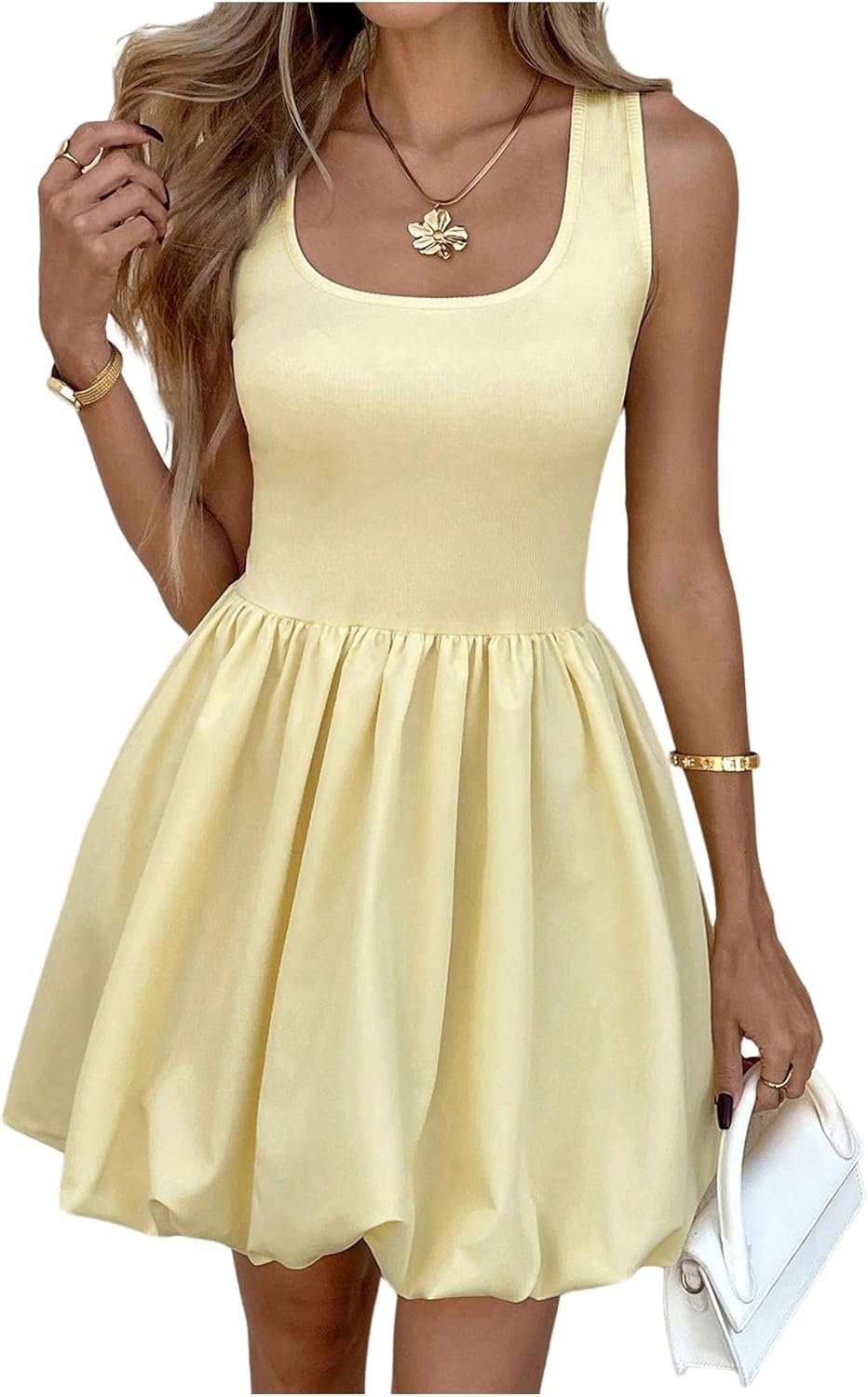 Women's Bubble Dress Scoop Neck Sleeveless A Line Summer Short Dresses