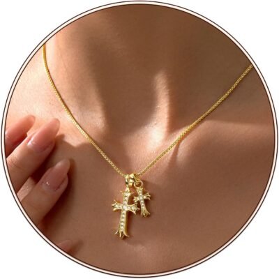 Gold Cross Necklace for Women 14K Plated Dainty Pendant Cross Chain Faith Crucifix Choker Baptism Necklace for Women Trendy Religious Jewelry Hypoallergenic