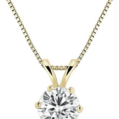 1/2 to 3 1/2 Carat Moissanite Round Solitaire Pendant Necklace in 14k Gold (J-K, cttw) 6-Prong 16 to 18 Inch Adjustable Chain Spring Ring by